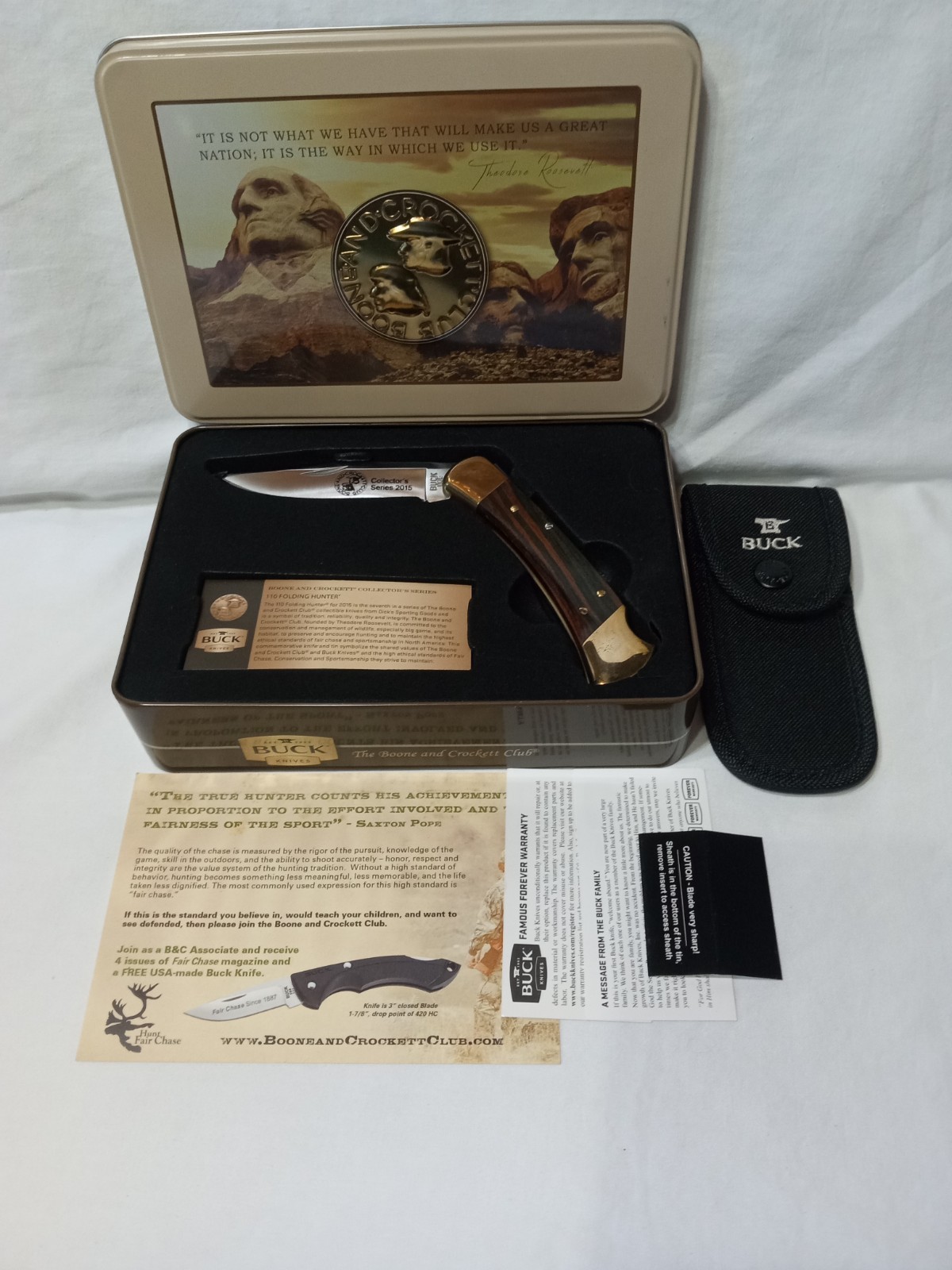 2015 Boone & Crockett Club Limited Edition Buck 110E Hunter Folding Knife Unused