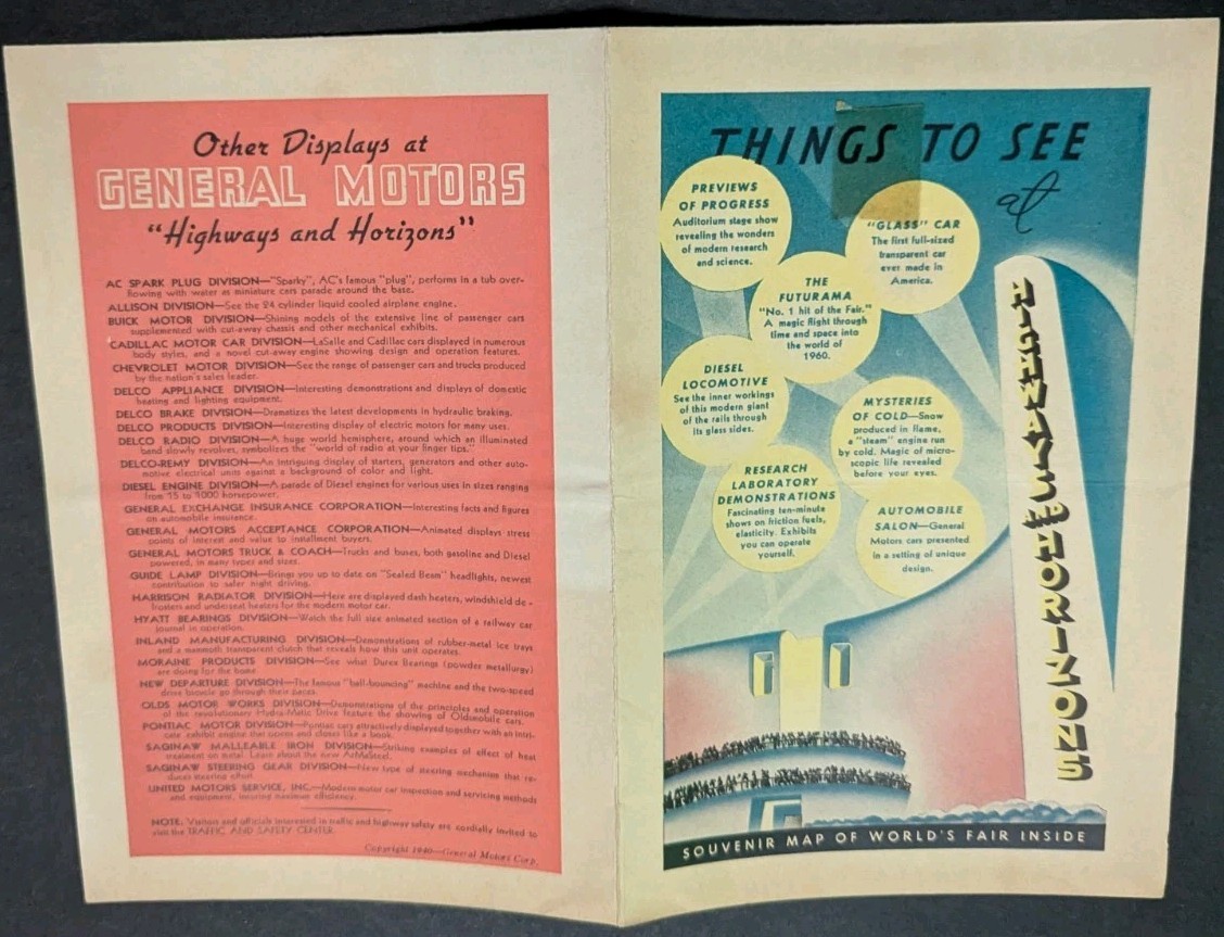1940 New York World’s Fair General Motors “Highways and Horizons” Brochure Map