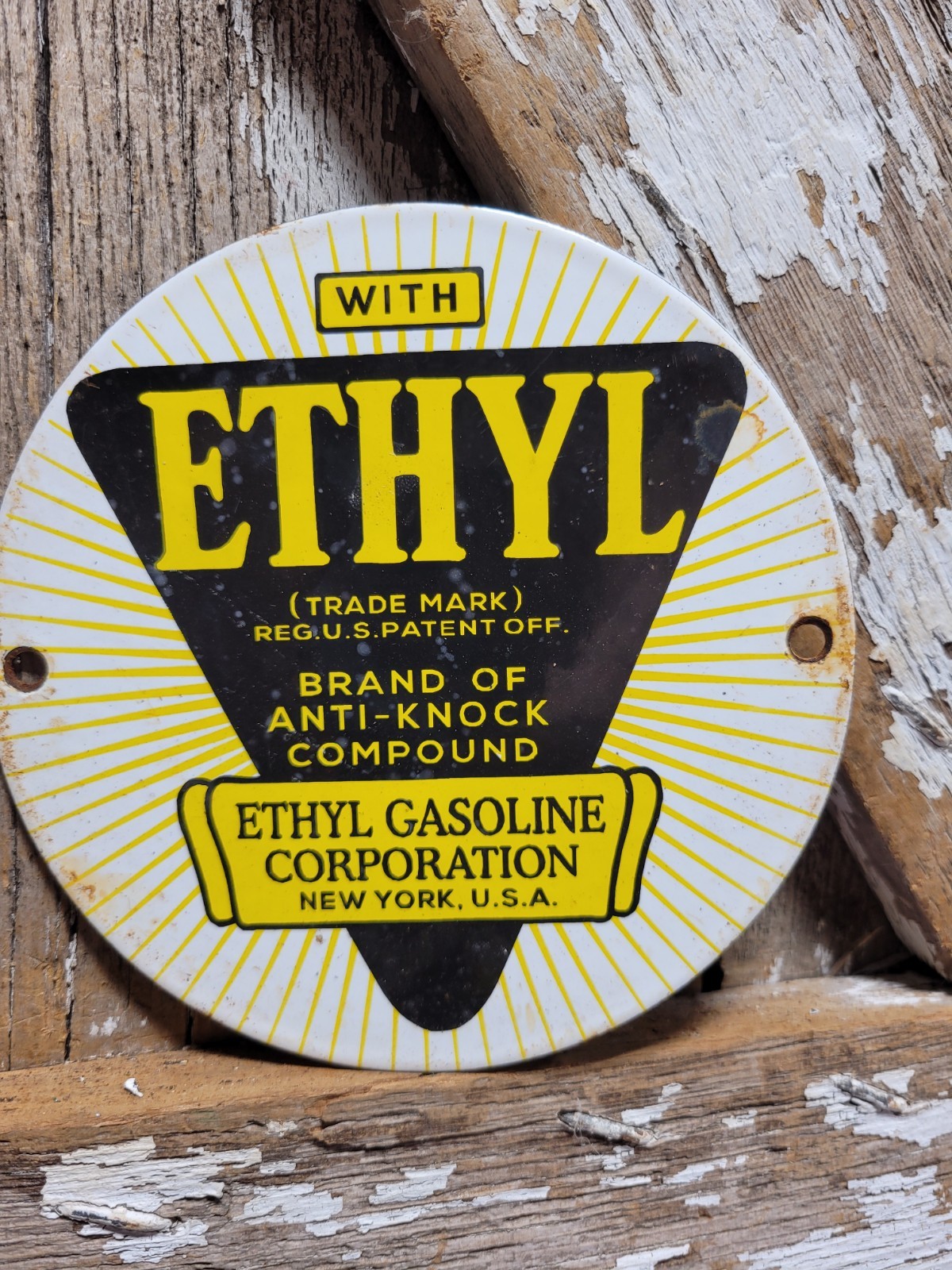 VINTAGE ETHYL GASOLINE PORCELAIN SIGN RARE OLD GAS PUMP PLATE 6