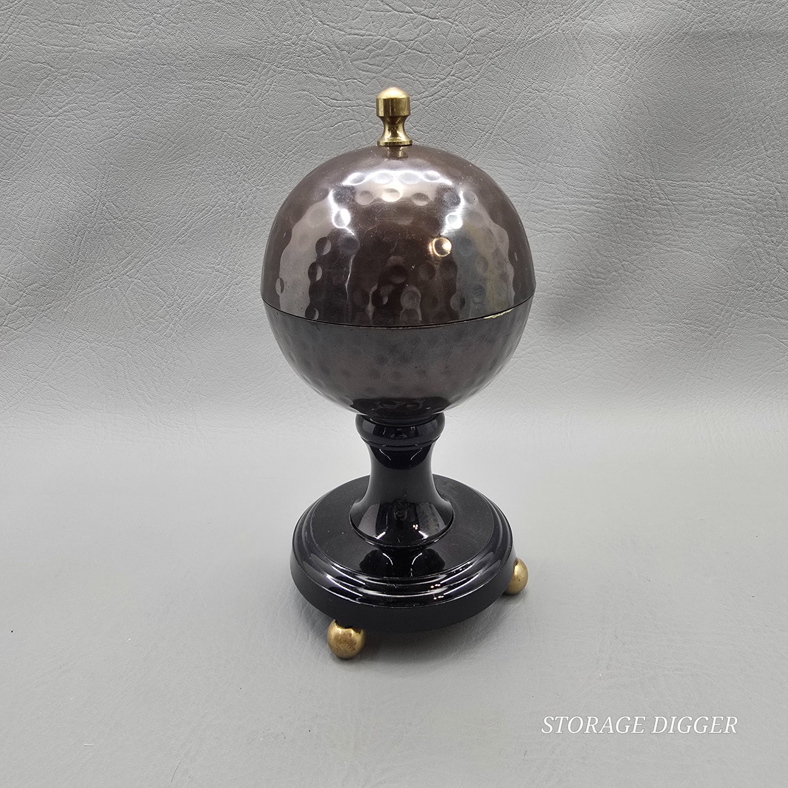 Vintage Kirkland\'s Ball Bronze Century Distinctive Gift Orb Trinket Box On Stand