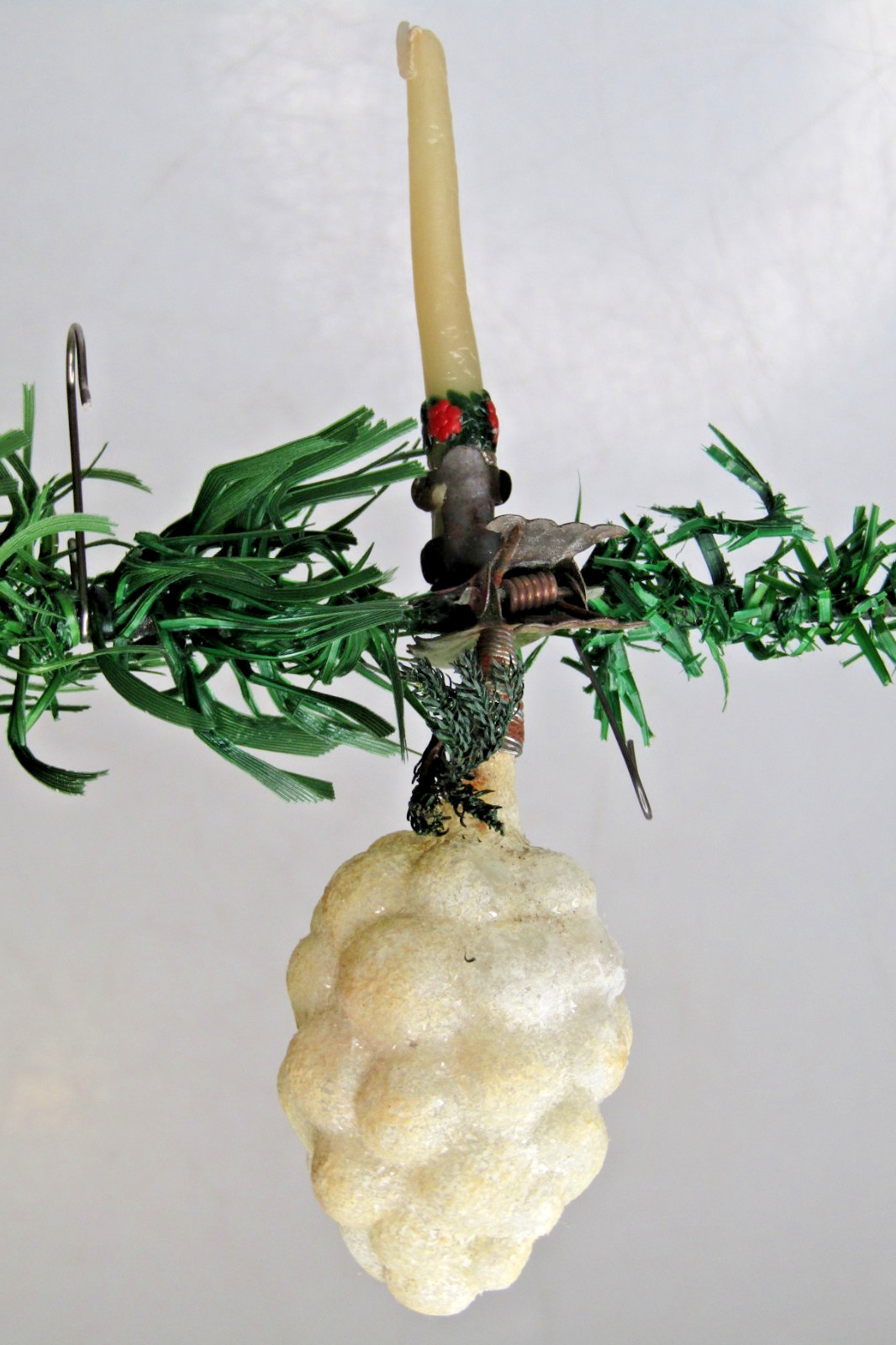 Antique VTG Glass Clip On CANDLE HOLDER Sugared BERRY Christmas Ornament Germany