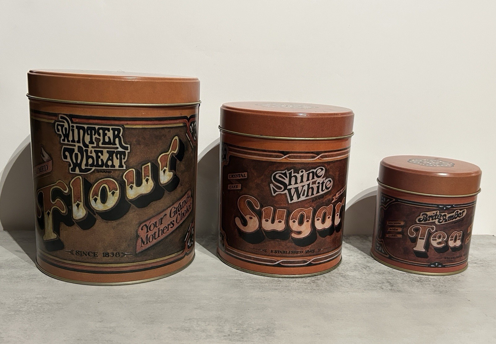 Vintage 1970s Ballonoff Canister Set Flour Sugar Coffee Tea Nesting Tins Made US