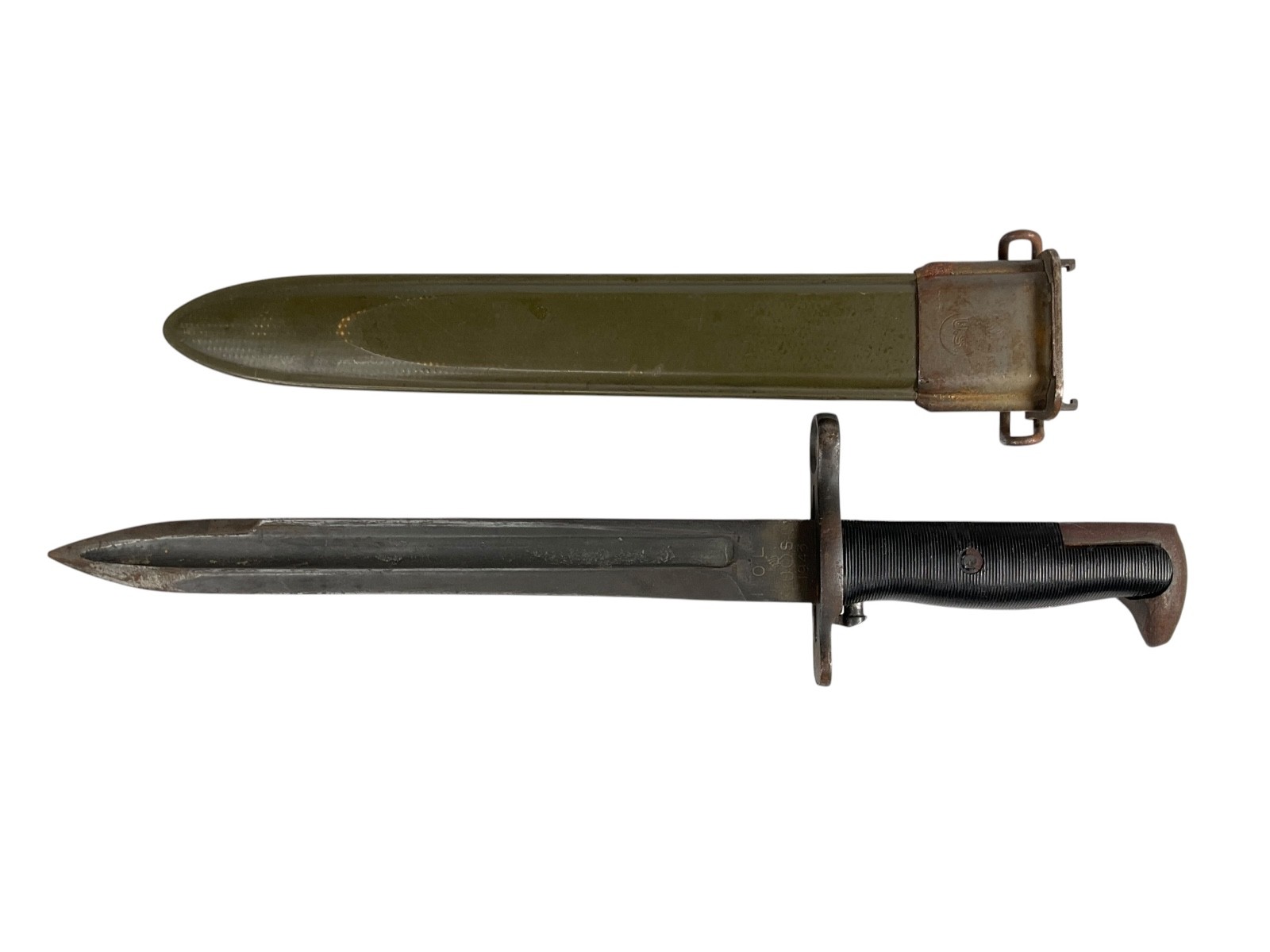 WWll US M1 GARAND BAYONET OL 1943 CUT W/ SCABBARD % WWll US M1 GARAND BAYONET OL 1943 CUT W/ SCABBARD %
