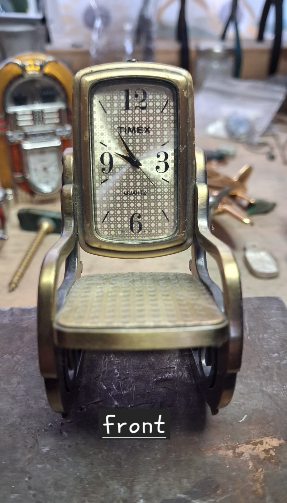 Timex Quartz Miniature Rocking Chair Desk Clock Gold Tone