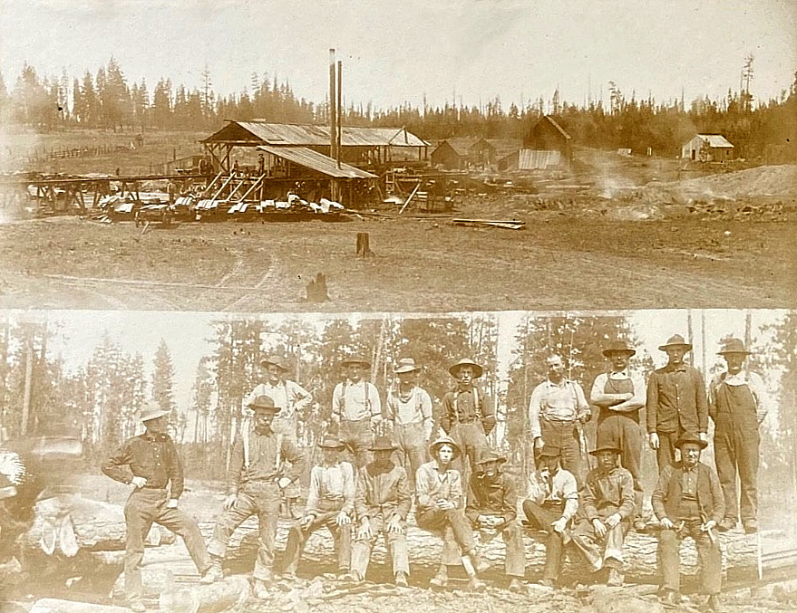 ORIGINAL WESTERN LUMBERJACKS w/ LUMBER MILL ALTA CA. OCCUPATIONAL PHOTO c1880's