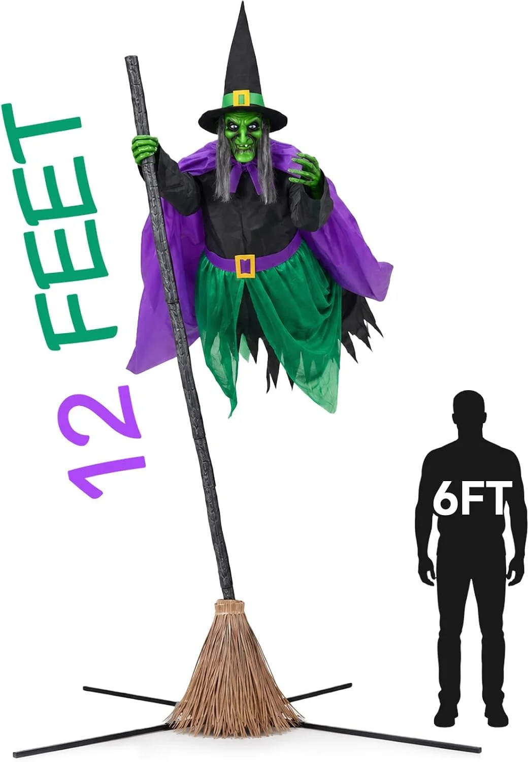 Halloween Decorations Outdoor - 12 Ft Animated Hovering Witch Animatronics
