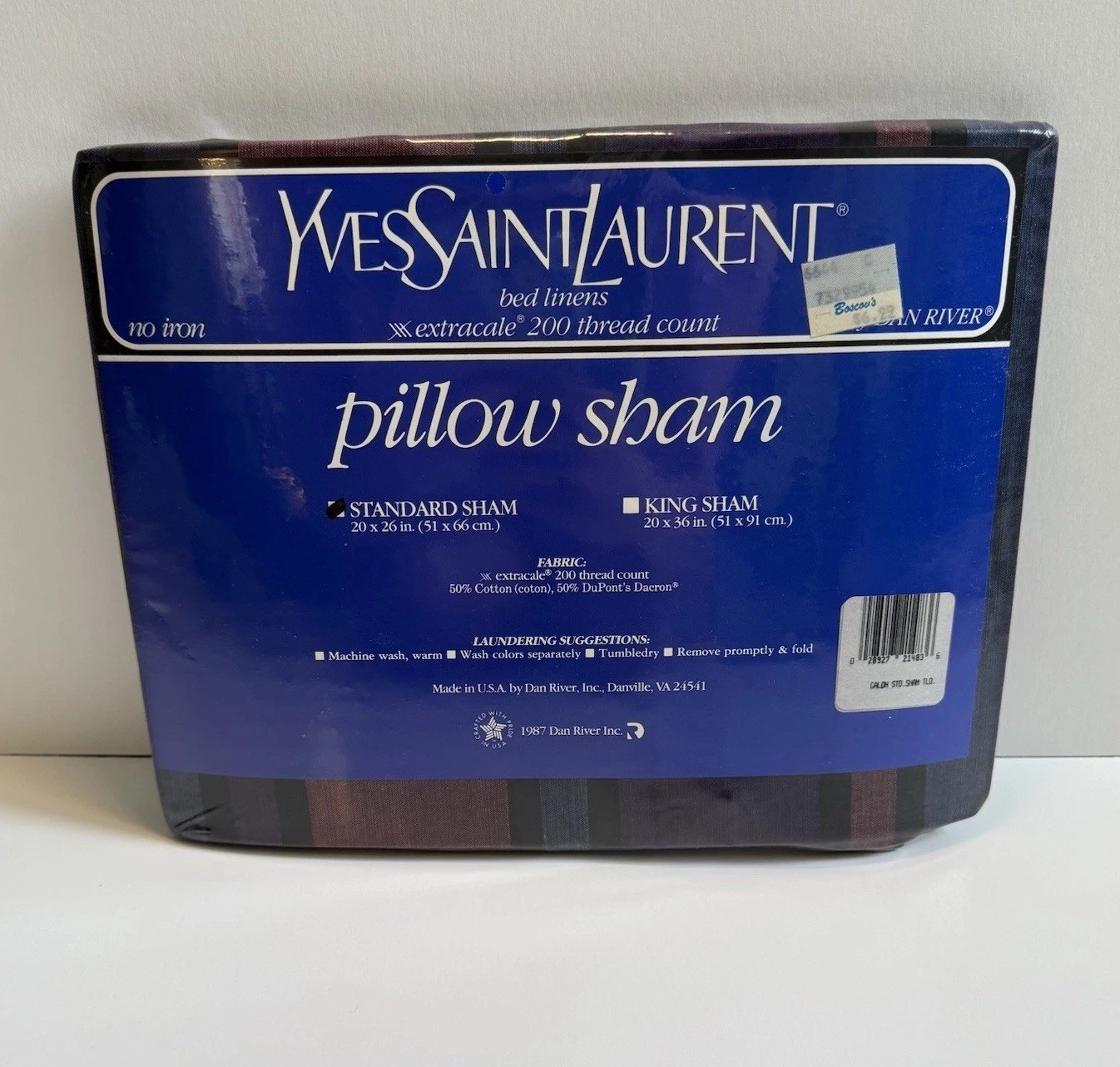 Yves Saint Laurent YSL By Dan River 1987 Pillow Sham Standard Brand New Striped