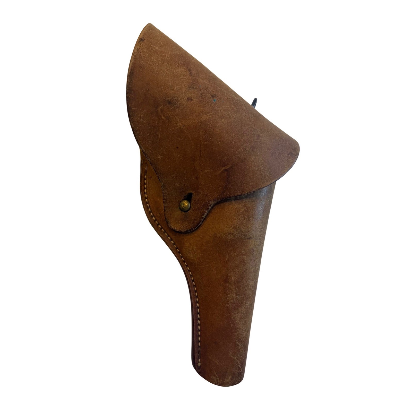 Vtg Brown Leather Flap Holster with Brass Stud Closure Belt Hook Classic Cowboy