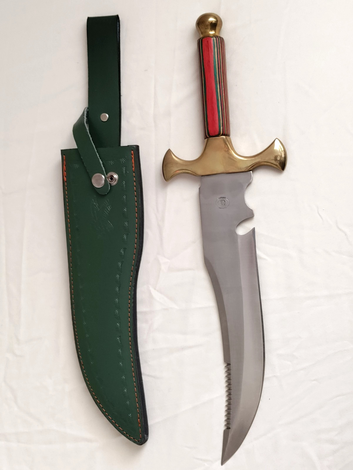 Chipaway Cutlery Large Bowie Knife Fixed Blade w/ Green Sheath Vintage Display H