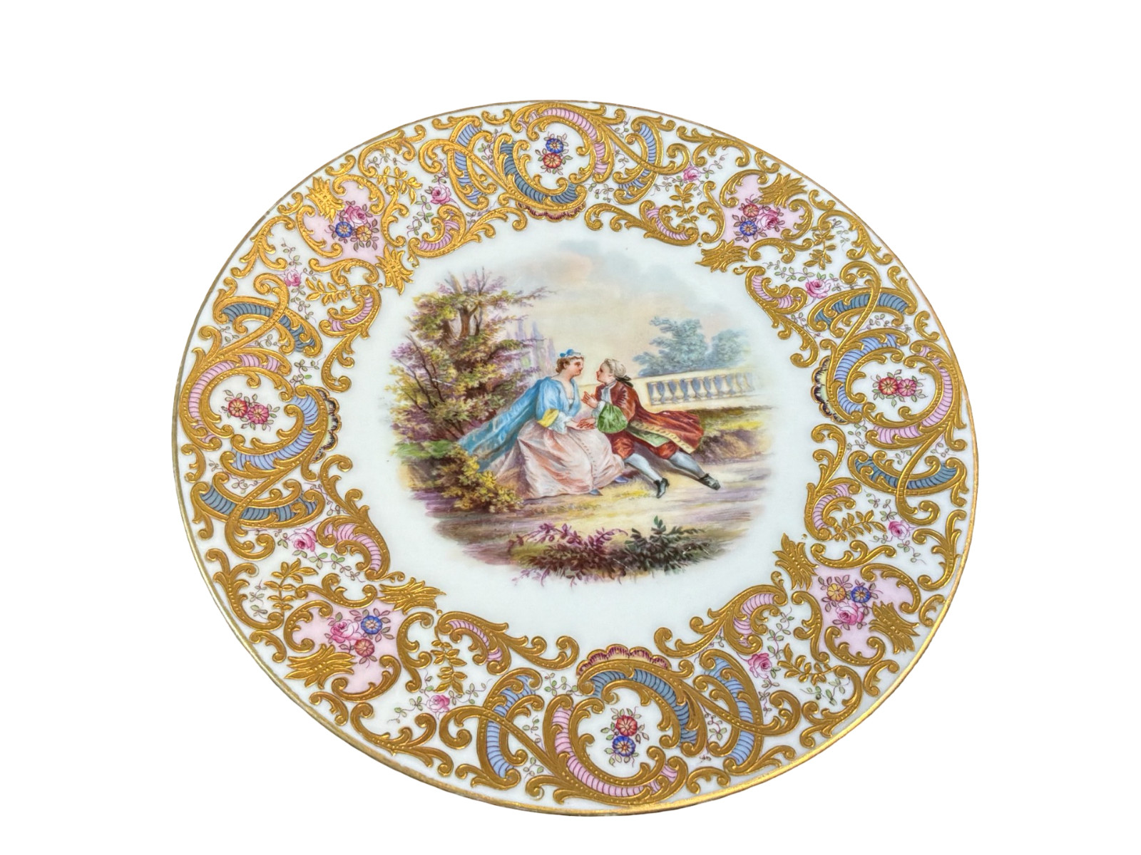 VIENNA Cabinet Plate  Signed Wahliß Courting Scene — Raised Gilt Border — 9.5