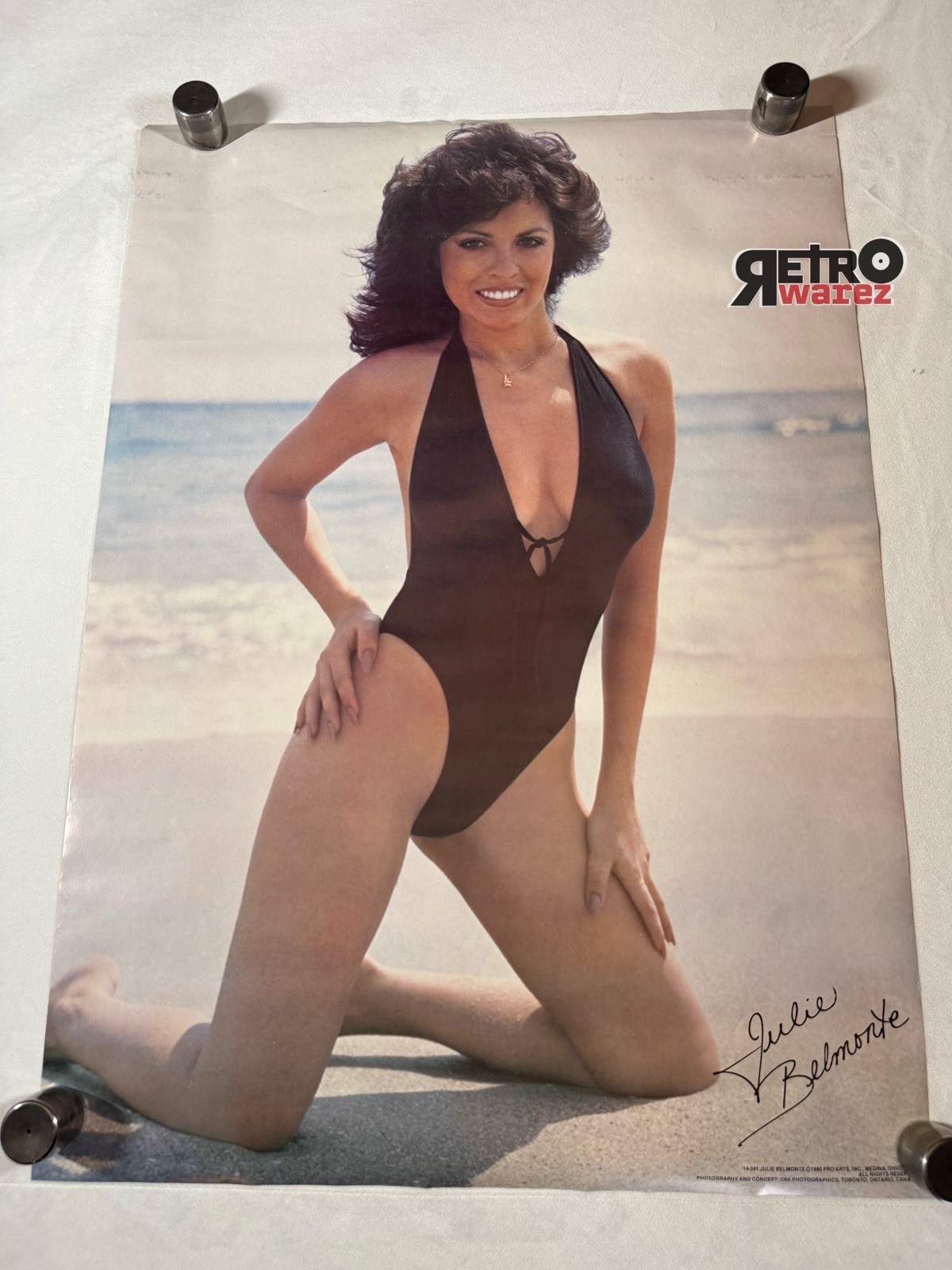 JULIE BELMONTE 1980 ORIGINAL Pinup POSTER 20x28” SWIMSUIT Beach Model Model .