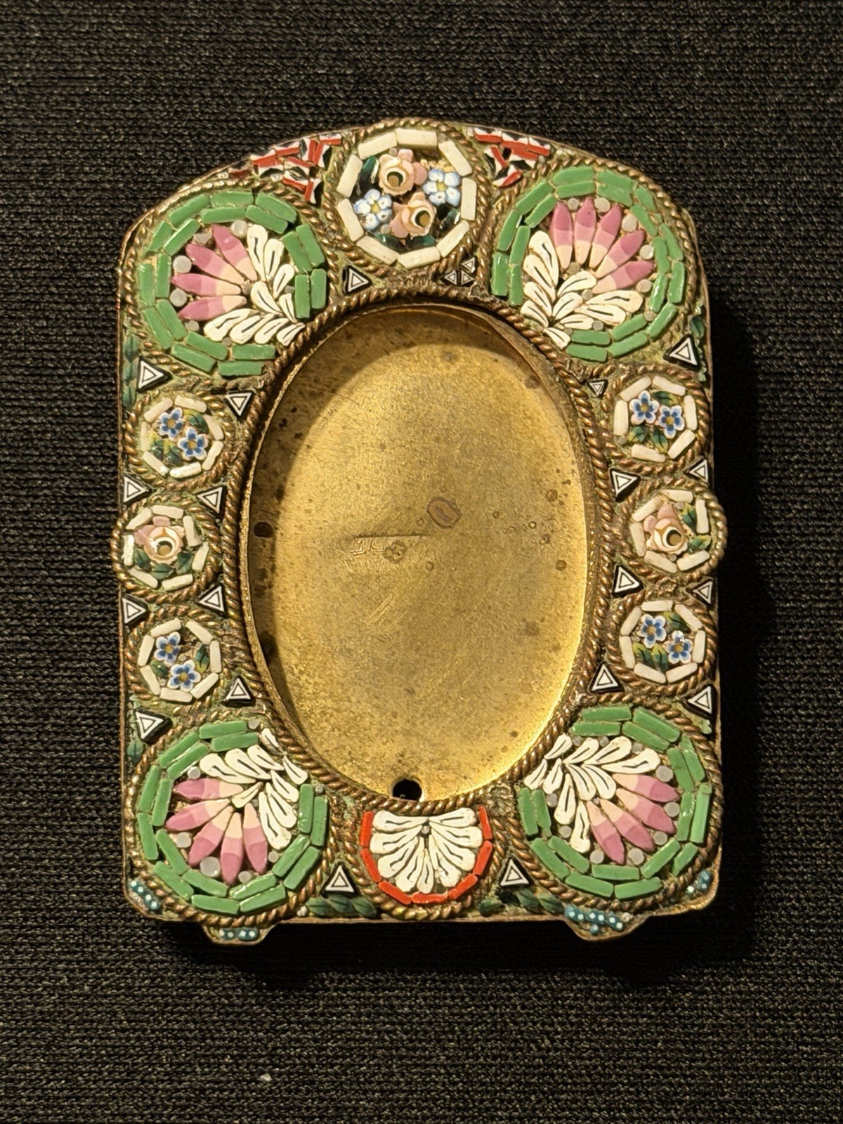 Antique Italian Grand Tour Micro Mosaic Miniature Picture Frame Floral