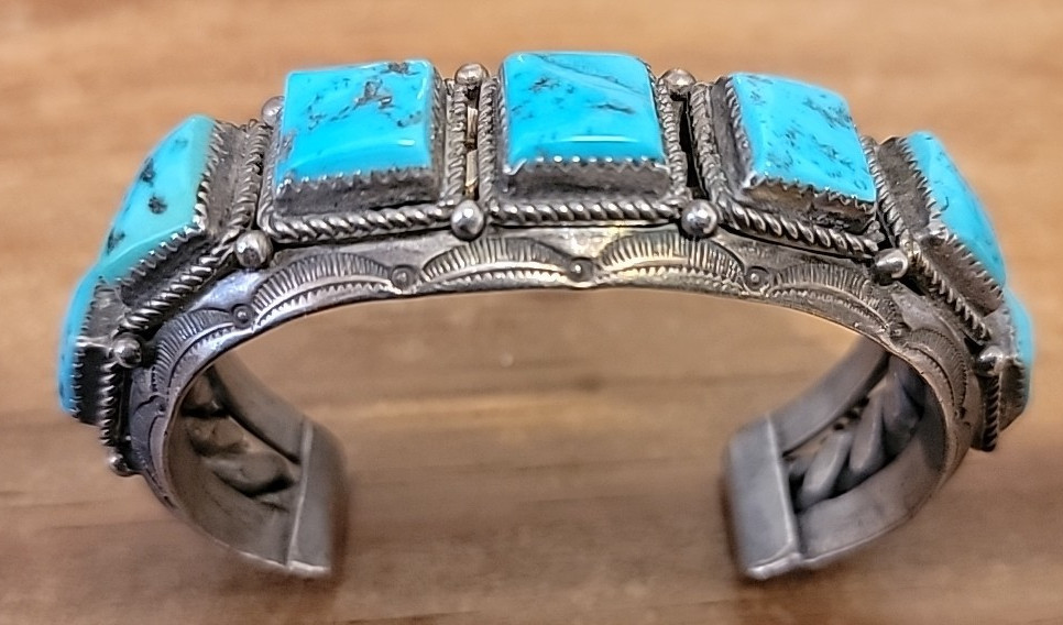 XL Navajo signed S. Toth Turquoise Cuff Bracelet Sterling Silver 109gr