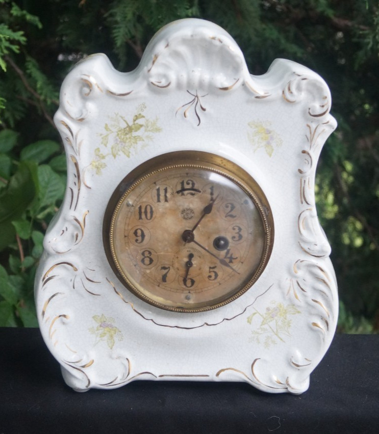 Antique C 1910s New Haven Porcelain Novelty Mantle Clock - ALL ORIGINAL - VIDEO