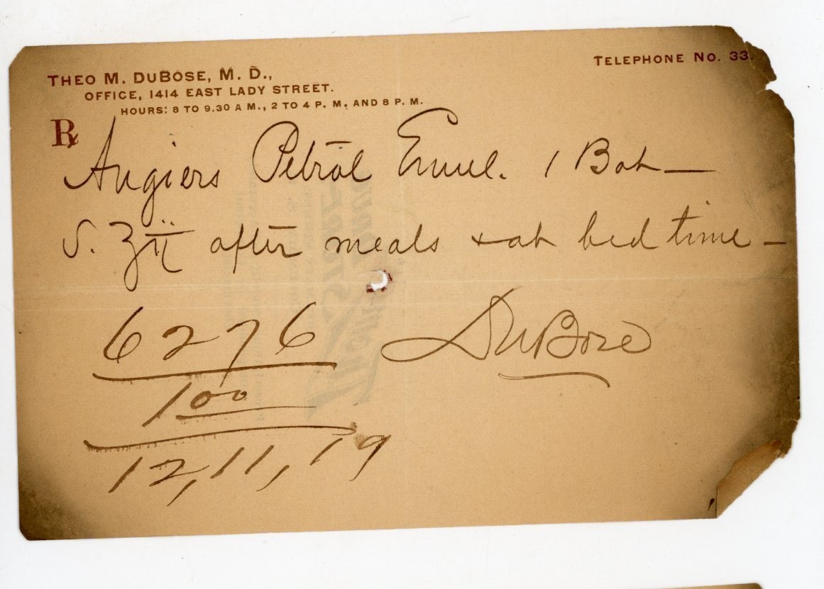 Antique 1919 Medical Prescription Columbia SC Thomas Drug Store Dr Theo DuBose Antique 1919 Medical Prescription Columbia SC Thomas Drug Store Dr Theo DuBose