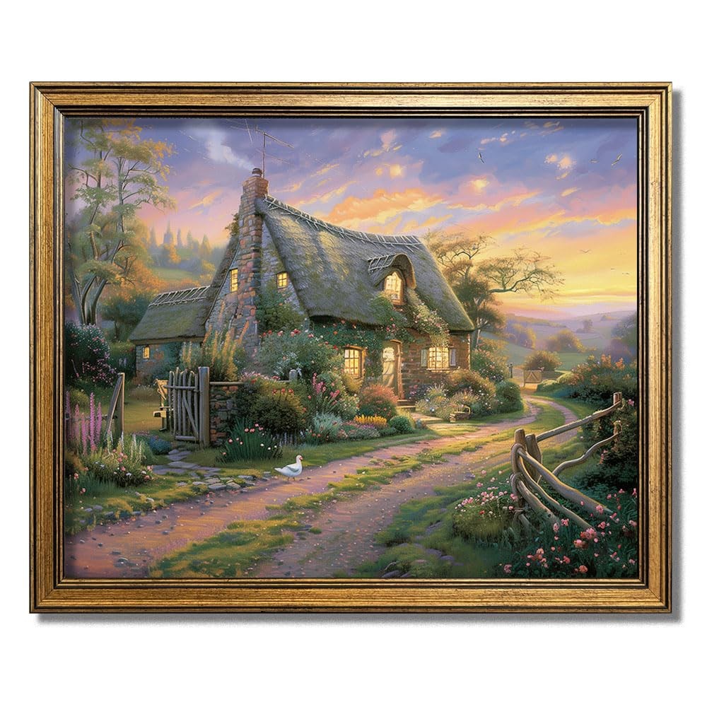 Huashi Art Vintage Framed Wall Art Country Cottage Painting Canvas Print