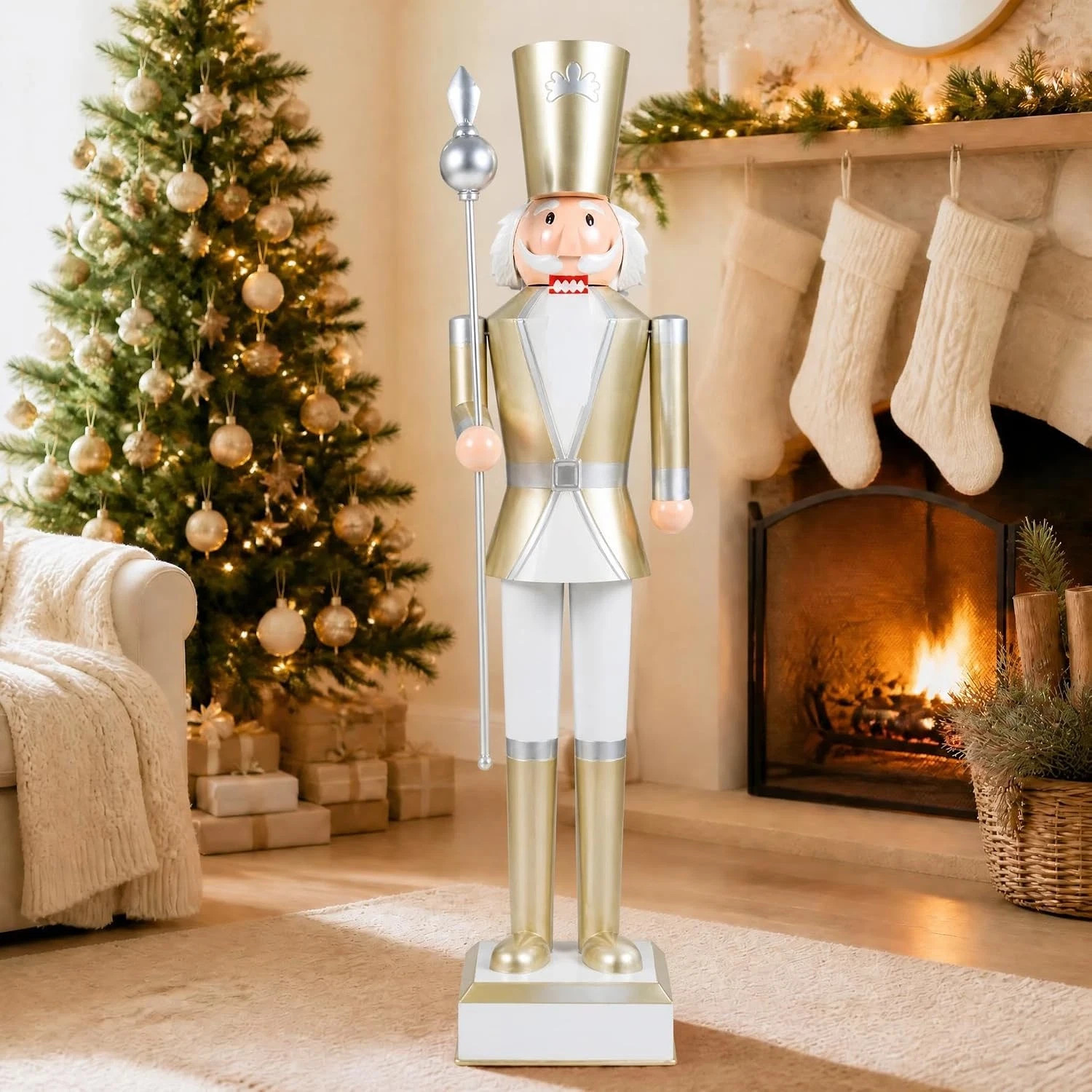 4 FT Christmas Nutcracker Figure with Scepter & Hat (Gold)