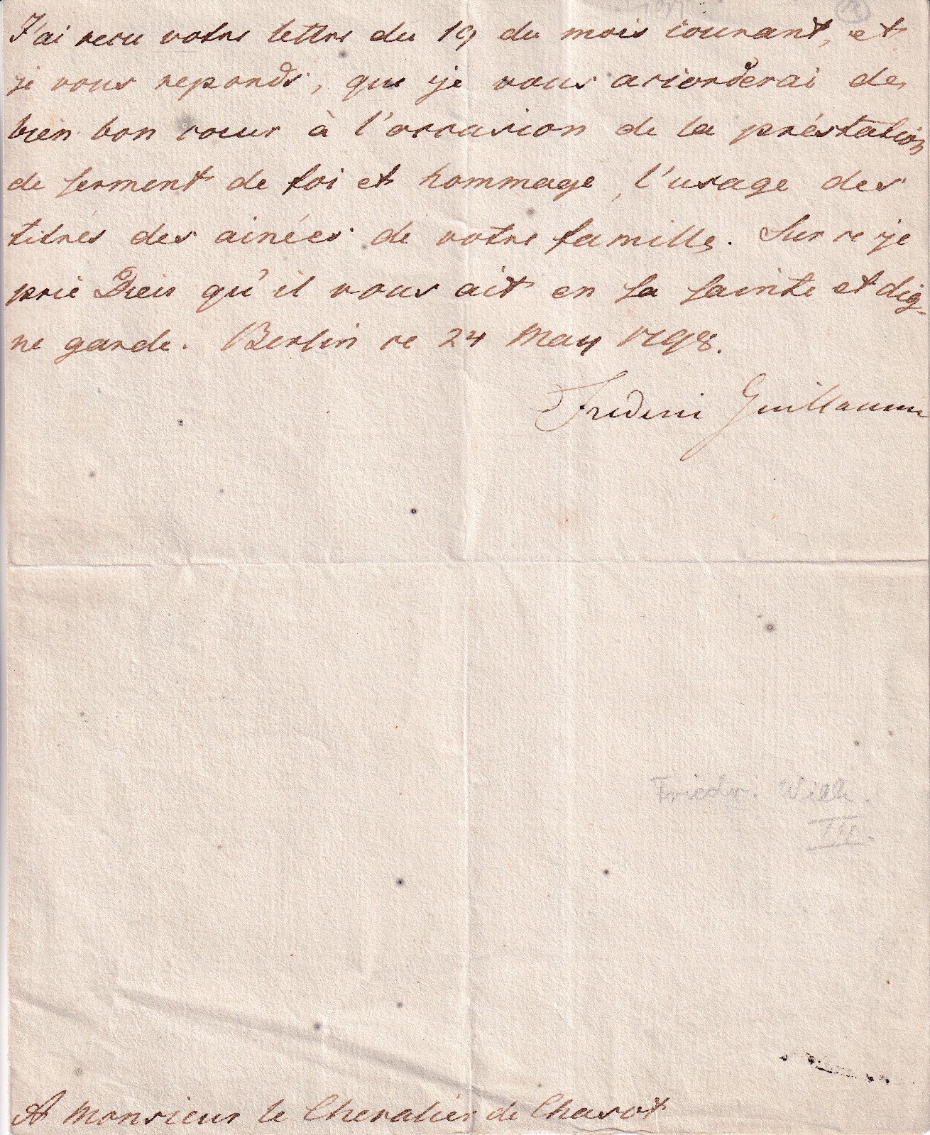 Frederick William III - King of Prussia - letter from 1798 - original signed