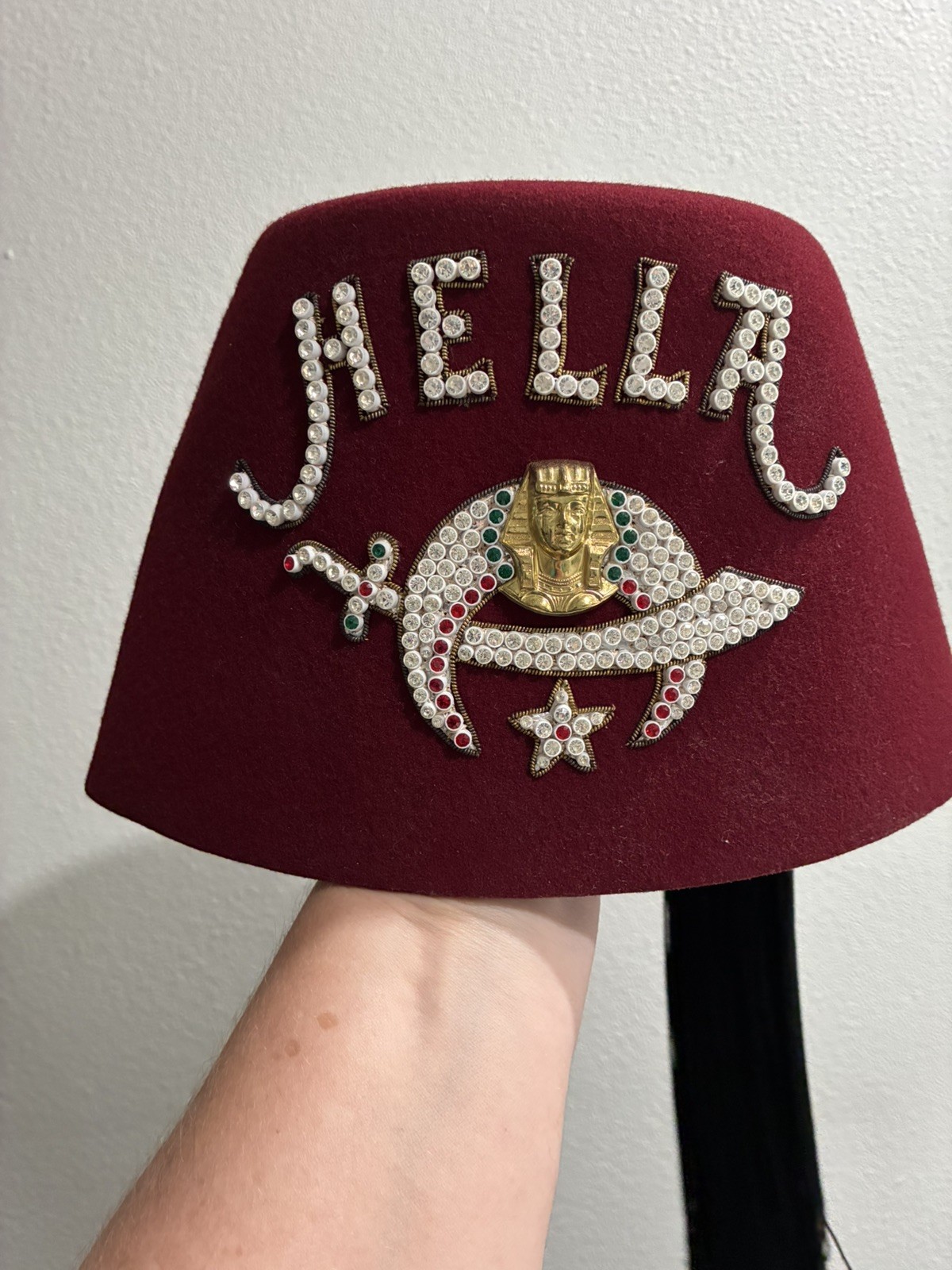 Shriners Fez Hat Hella Temple Harry M Osers Co Masonic Burgundy Felt 1950s SZ 7