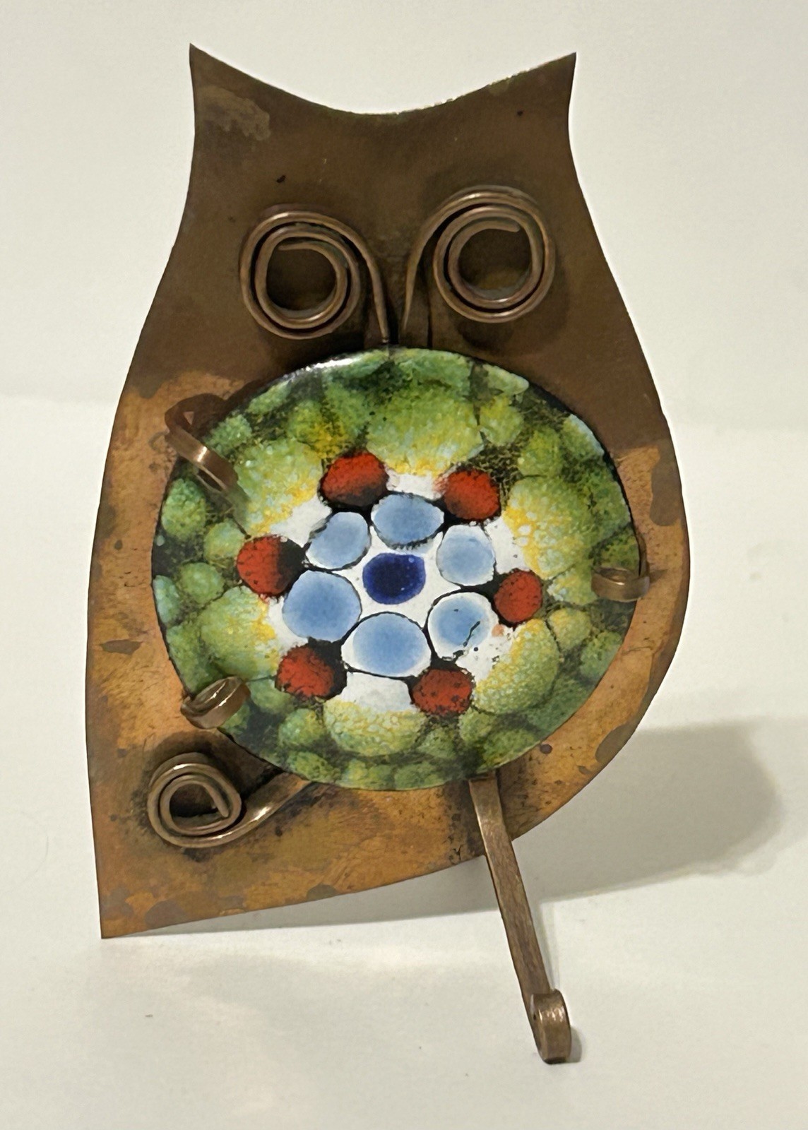 Vintage Mexican Artist Cesar Vasquez Copper Enamel 1970’s Owl
