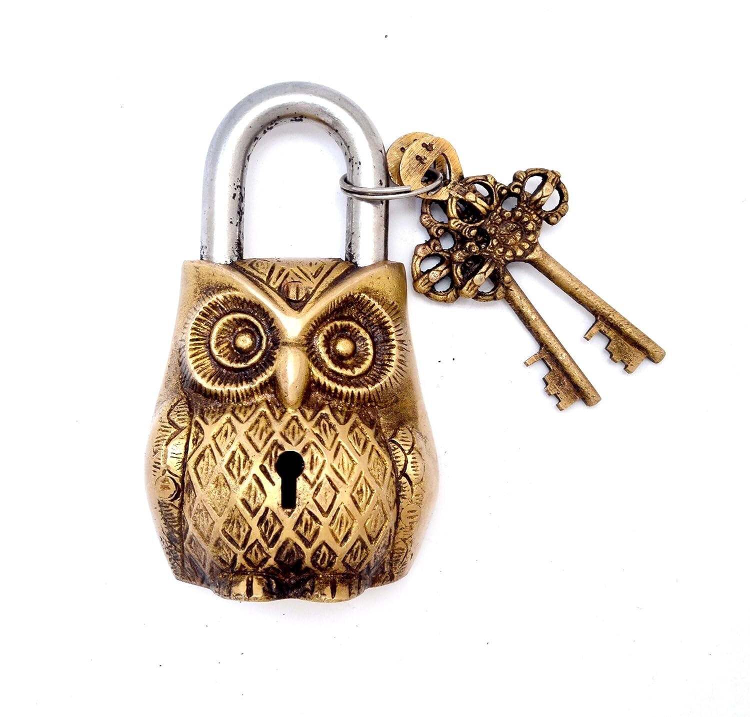 Door Owl Lock Brass Functional Antique Style Golden Finish Home Decor With 2 Key