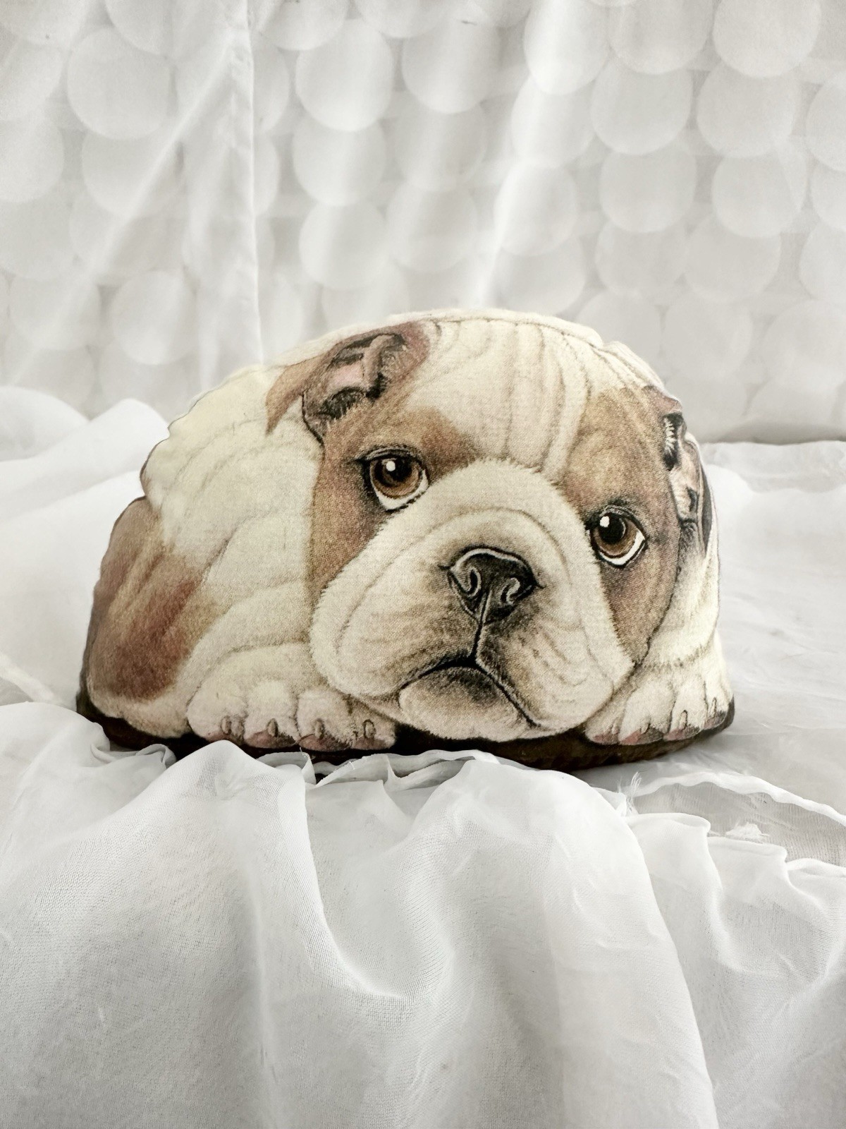 VTG BULLDOG Paperweight Doorstop 2003 Leslie Anderson Fabric Pincushion Decor