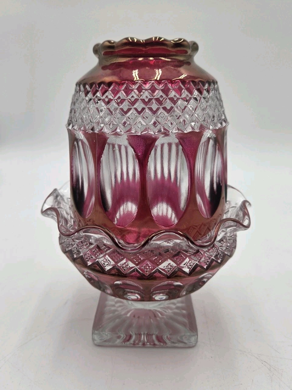 VTG Rare Ruby Red Flashed Westmoreland Fairy Lamp- 6.5\