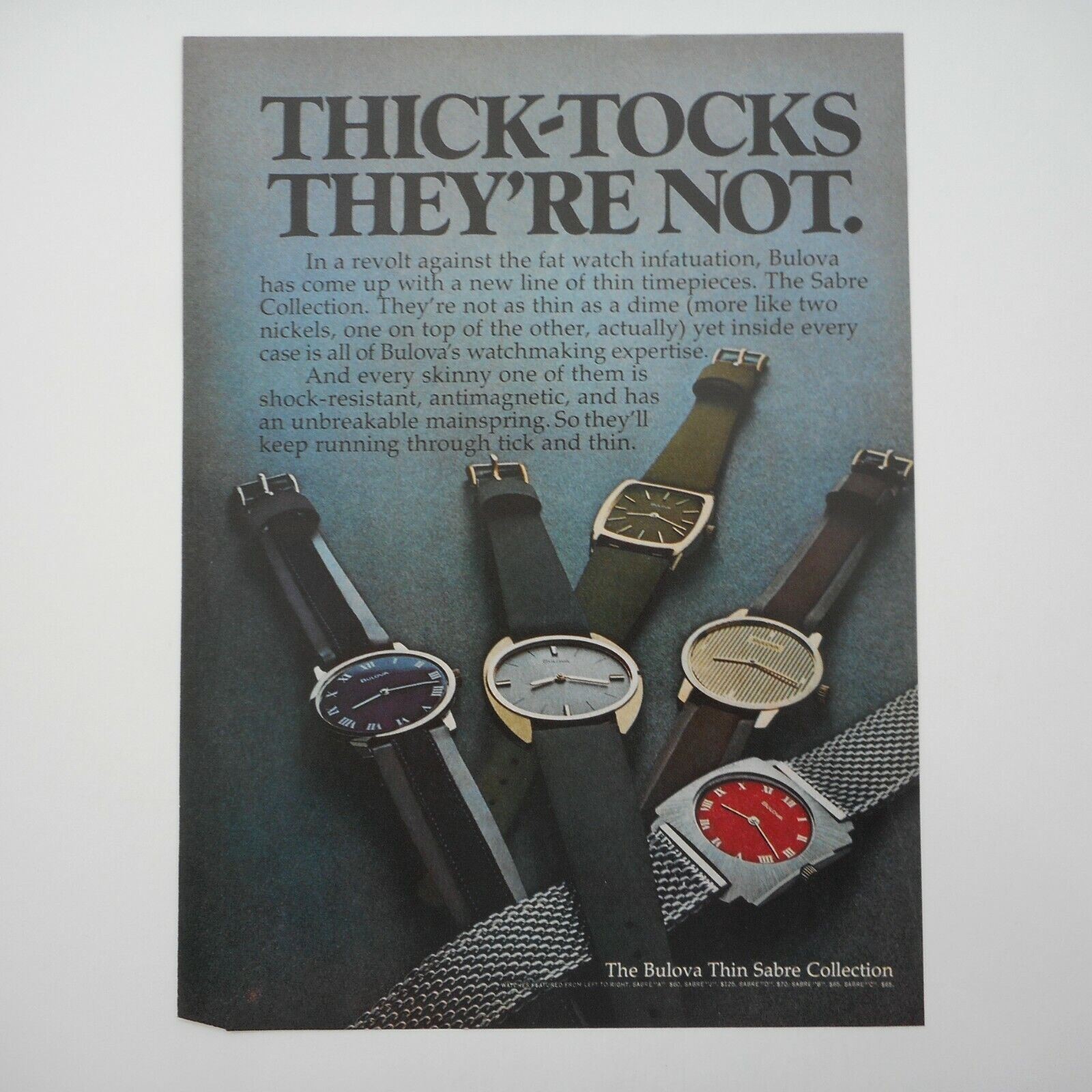 Bulova Thin Sabre Wristwatch Ad 1971 Vintage Magazine Print