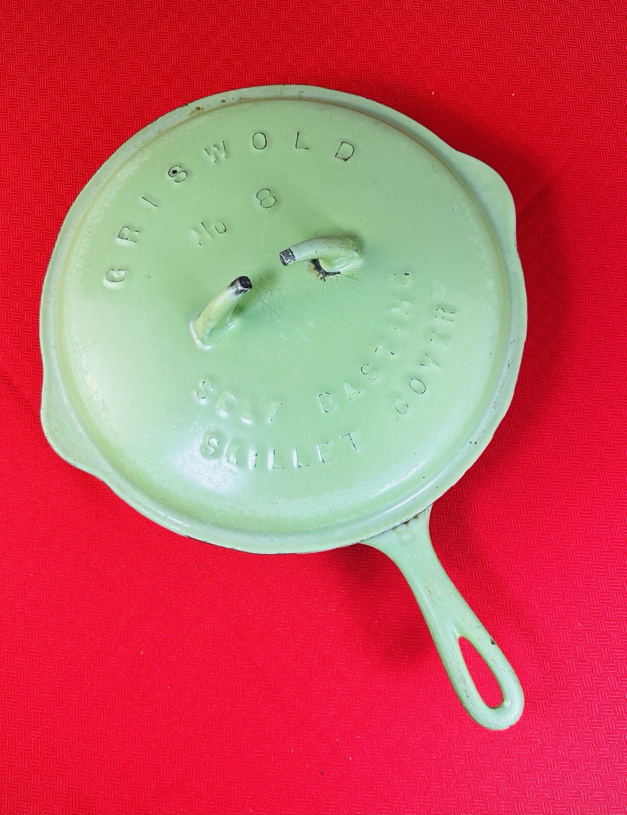 Original Collectible Griswold Cast Iron #8 Green Enamel Skillet & Lid Retro Pan