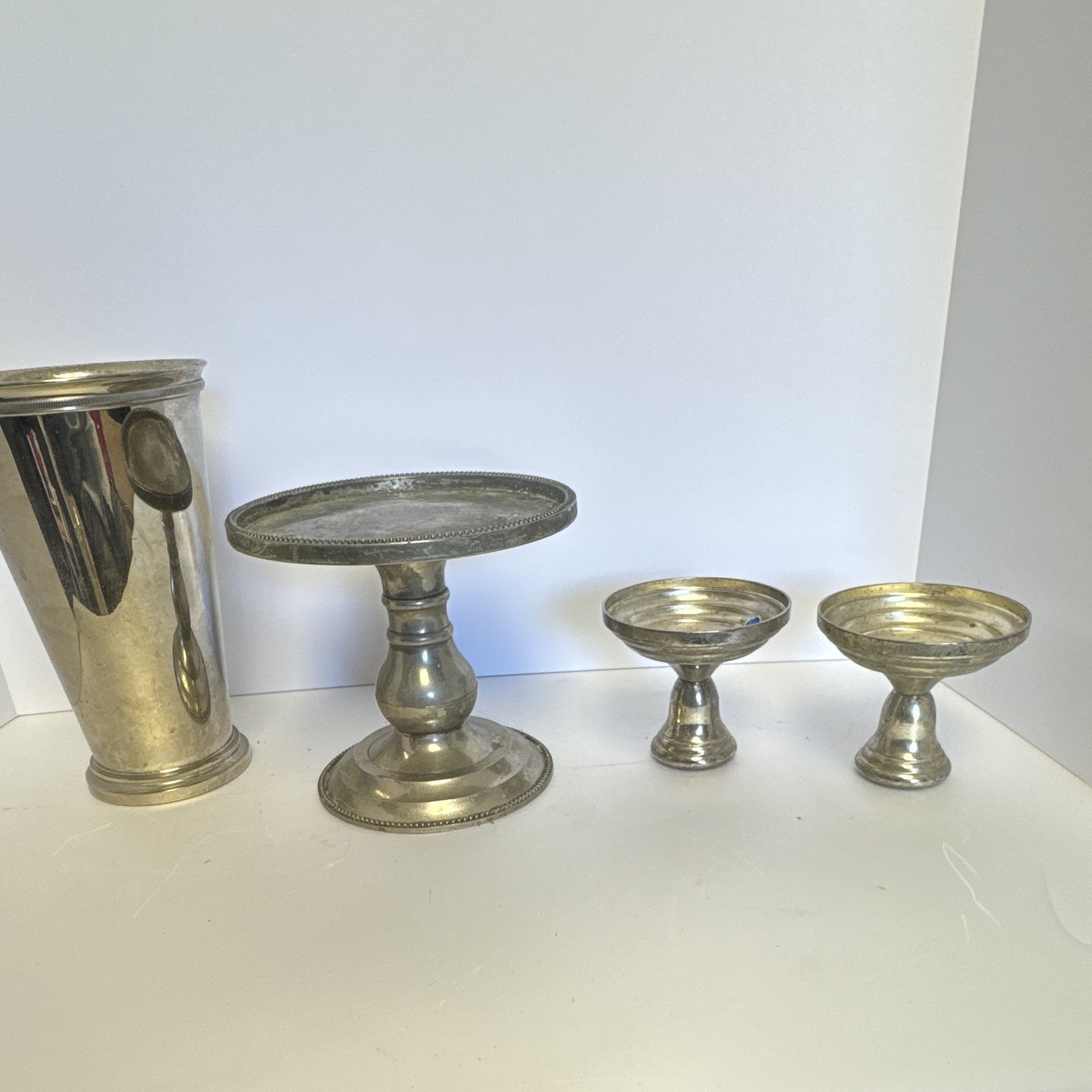 Restoration Hardware Silver Plate Pedestal  with 2 Candle Holders Set 0146