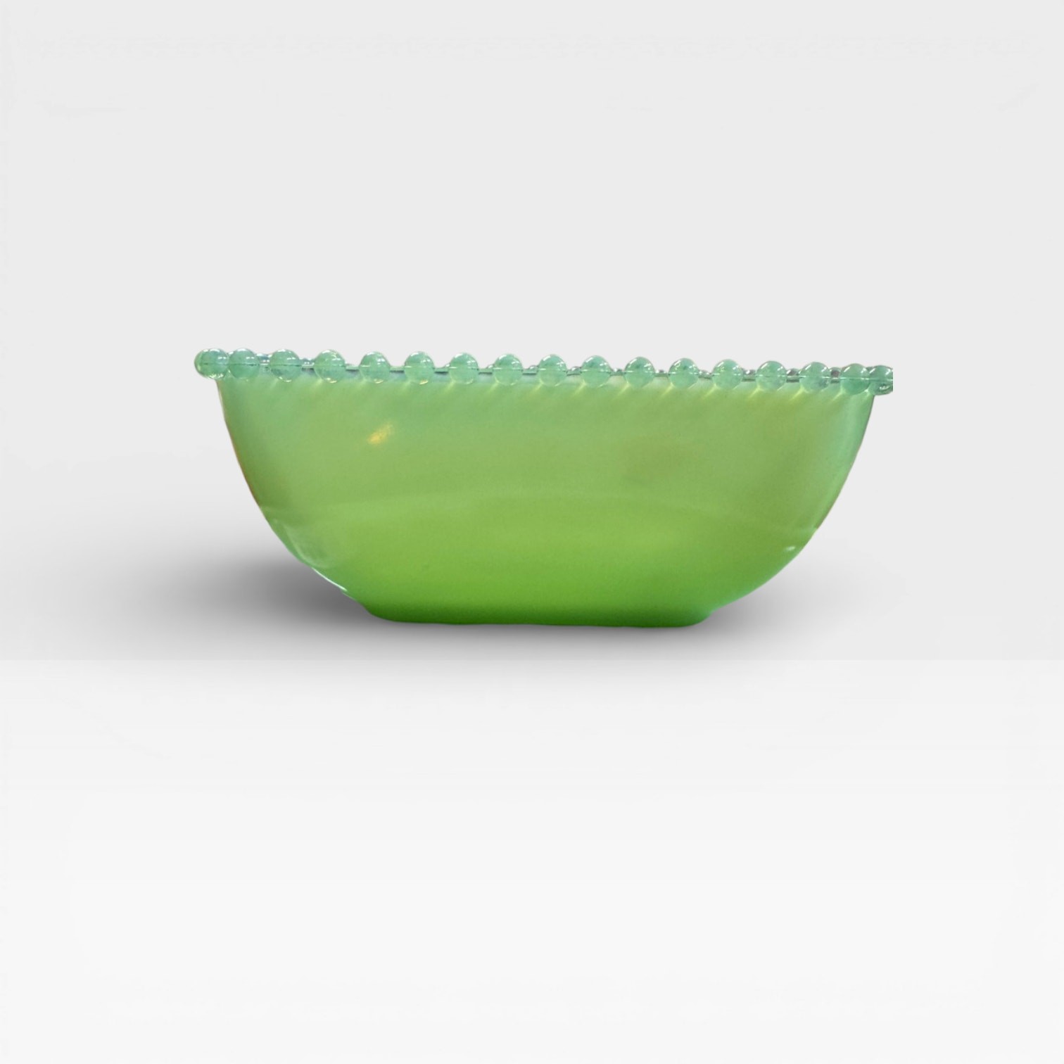Vintage Jadeite Rare Candlewick Square Beaded Glass Bowl Green Antique Vintage Jadeite Rare Candlewick Square Beaded Glass Bowl Green Antique