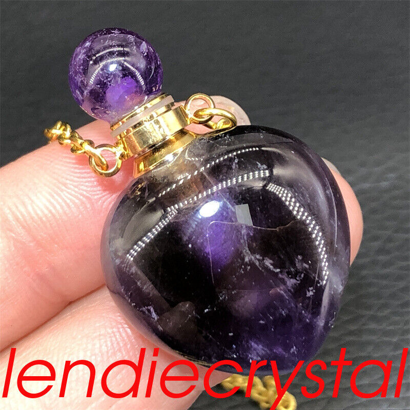 Lendiecrystal 1x Natural Amethyst Heart Perfume Bottles Quartz Crystal Pendant
