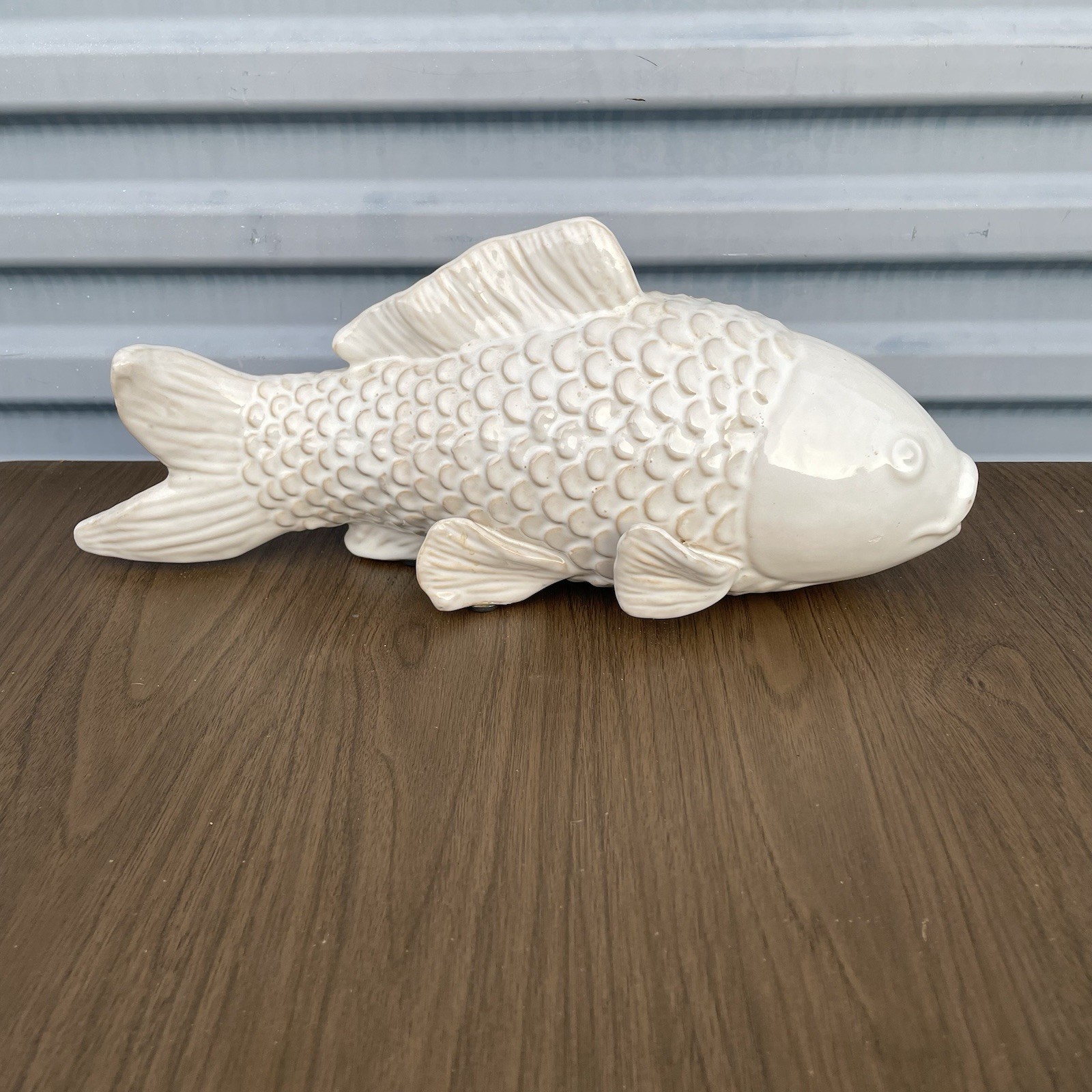 Vintage Large Ceramic White Koi Fish 17” L Figurine Sculpture Aquatic Decor