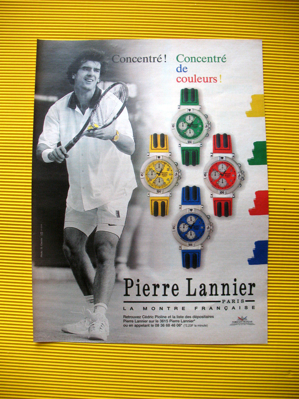 PRESS ADVERTISEMENT PIERRE LANNIER WATCHES FRANCE TENNIS CEDRIC PIOLINE AD 1997
