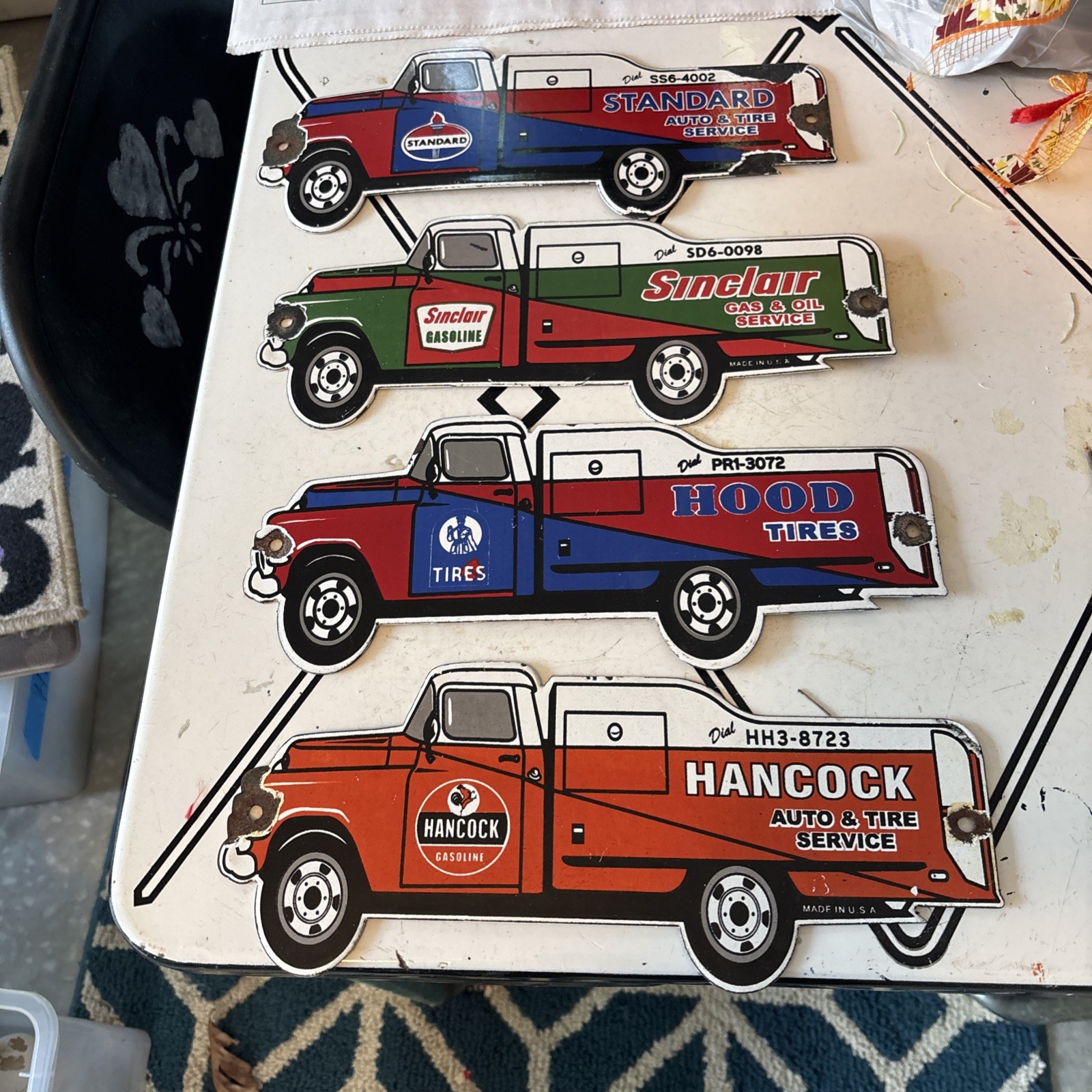4 x Assorted Oil & Gas Trucks Sign Porcelain Enamel Vintage 12