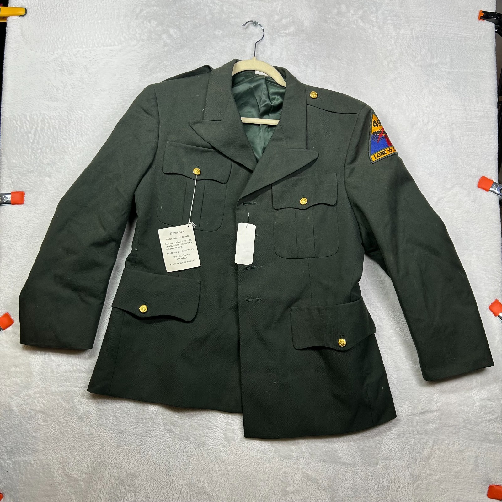 Vintage 49th Armored Patch US Army Green Service Jacket Coat Men\'s 42 - NWT Vintage 49th Armored Patch US Army Green Service Jacket Coat Men\'s 42 - NWT
