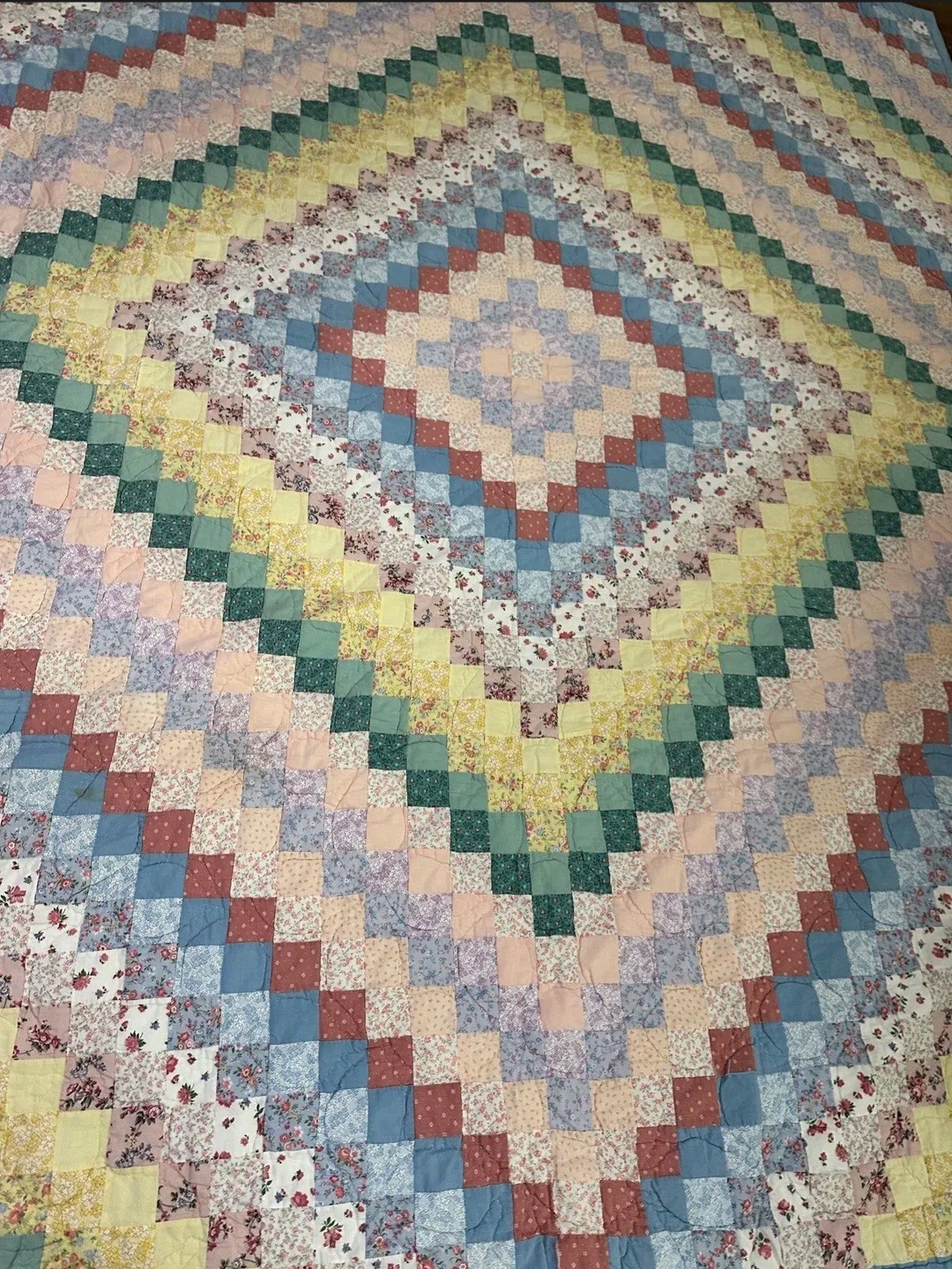 Trip Around The World Postage Stamp Quilt Handmade 96x83