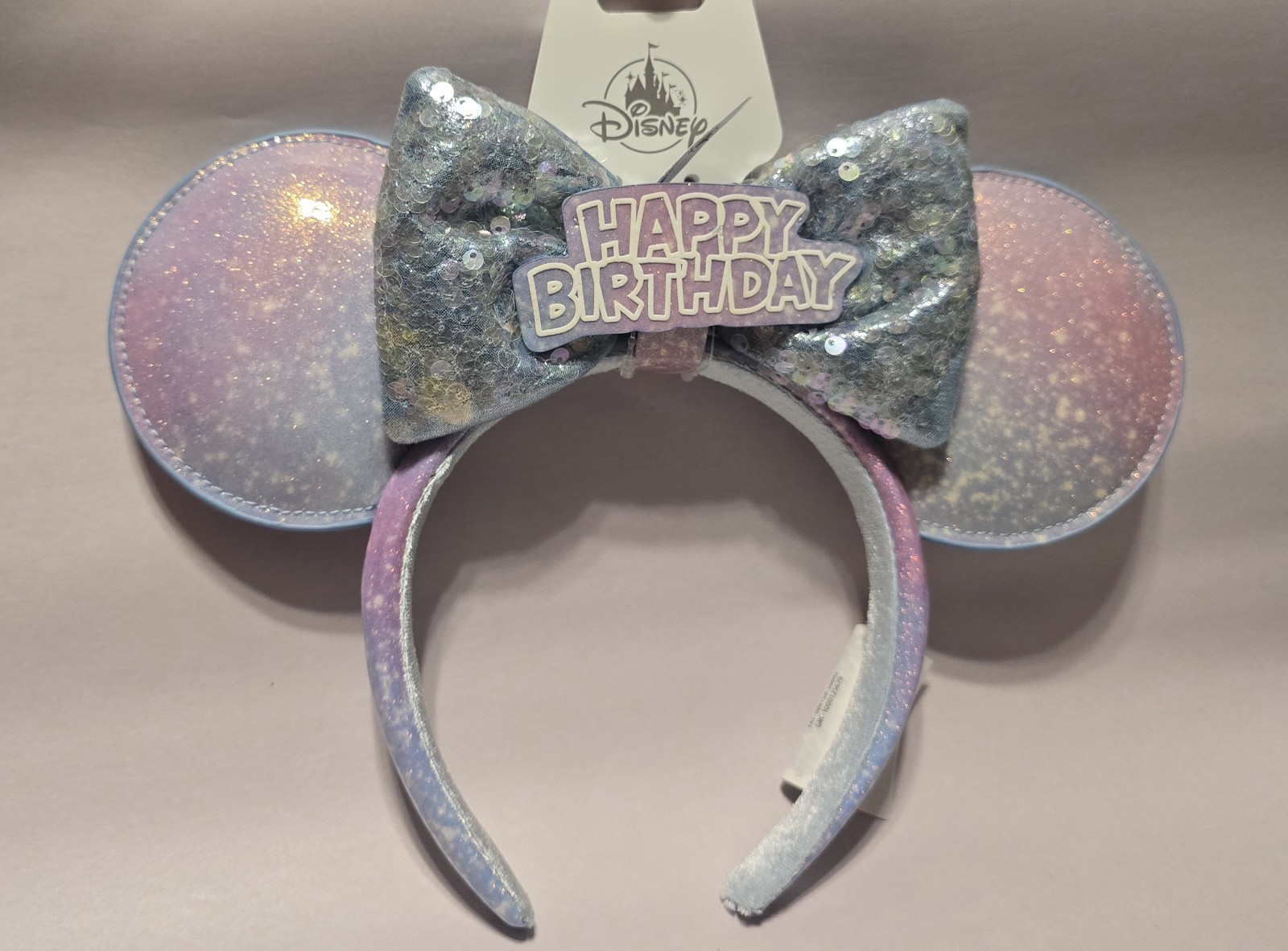 NEW 2026 Disney Parks Happy Birthday Sequin Ears REMOVABLE BOW Headband NWT NEW 2026 Disney Parks Happy Birthday Sequin Ears REMOVABLE BOW Headband NWT