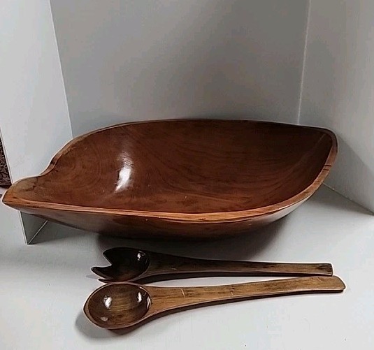 “VTG Mil Cumbres Woodware Bowl MCM Mexico Pan American Imports w/ Bonus Utensils “VTG Mil Cumbres Woodware Bowl MCM Mexico Pan American Imports w/ Bonus Utensils