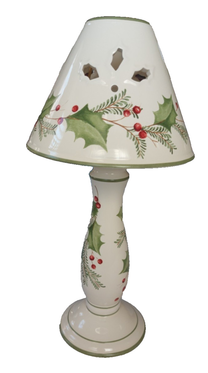 LENOX HOLIDAY GATHERINGS CANDLESTICK TEALIGHT LAMP HOLLY BERRY 14\