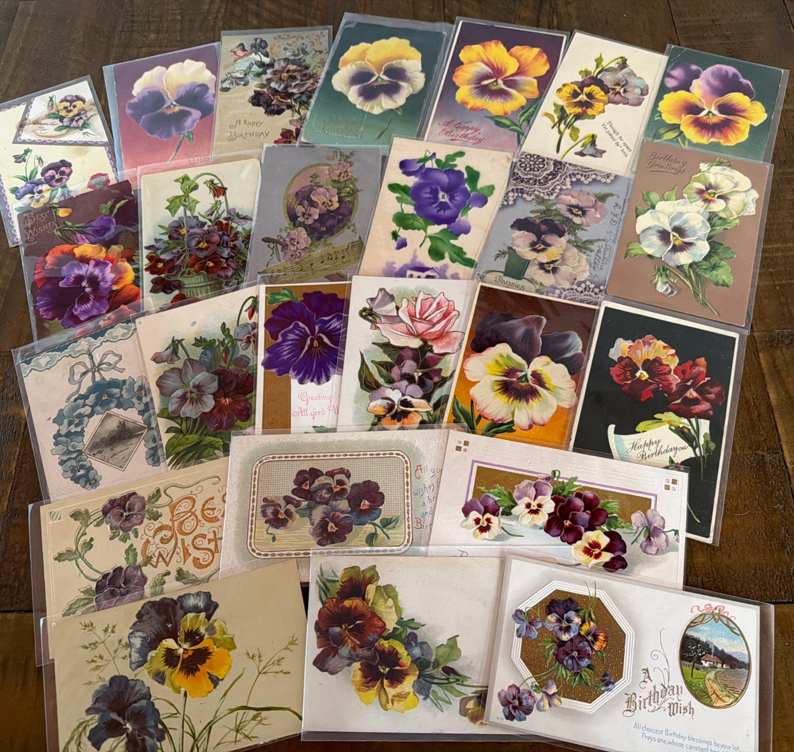Lot of 25 Antique Pansy Postcards~Birthday Holiday Greeting Flowers Vintage~s874