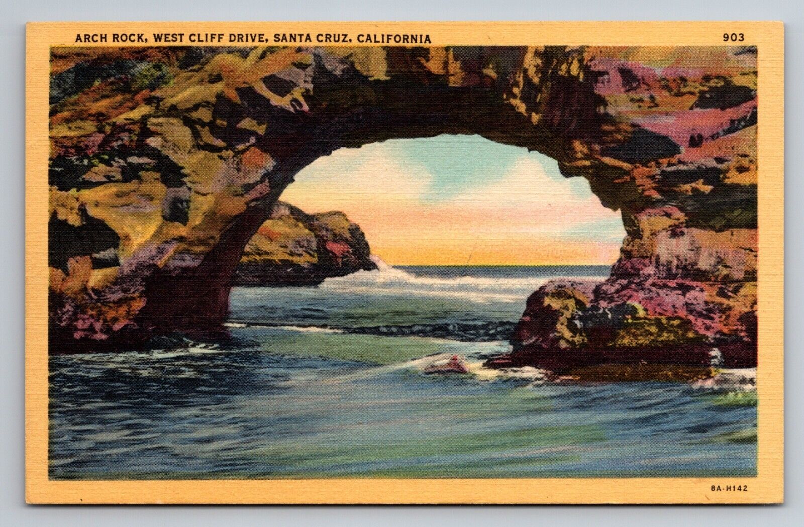 Arch Rock West Cliff Drive Santa Cruz California Vintage Unposted Linen
