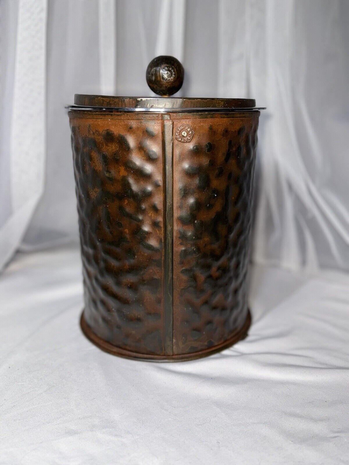 JAN BARBOGLIO LARGE hammered Iron Canister with Lid RARE HTF 11”x7.5