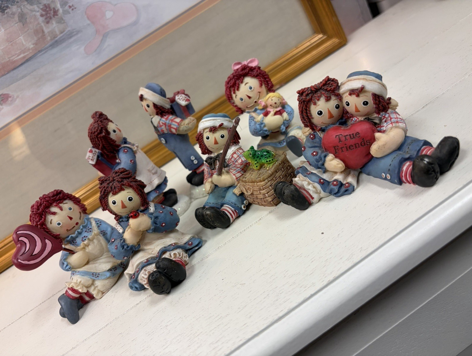Raggedy Ann & Andy Figurines Set of 7 Painted Multicolor Rag Doll