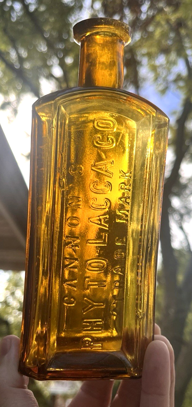 SCARCE YELLOW AMBER CANNON'S PHYTO-LACCA SPECIFIC REMEDY BOTTLE 1890'S ERA L@@K SCARCE YELLOW AMBER CANNON'S PHYTO-LACCA SPECIFIC REMEDY BOTTLE 1890'S ERA L@@K