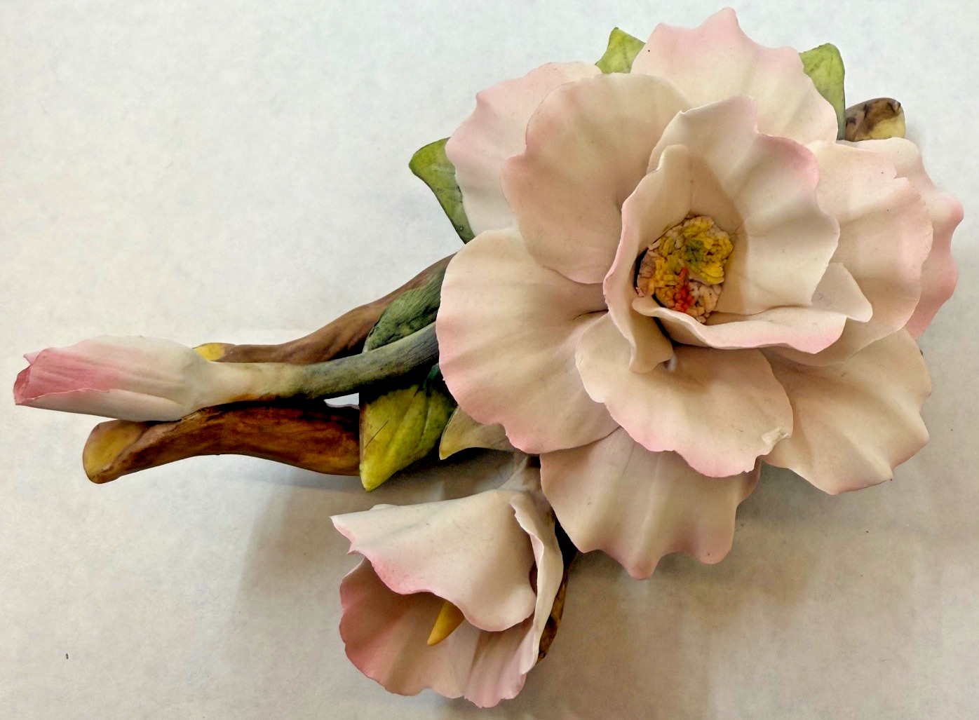 Vintage Napoleon Capodimonte Pink Wild Rose with Bud, Made in Italy