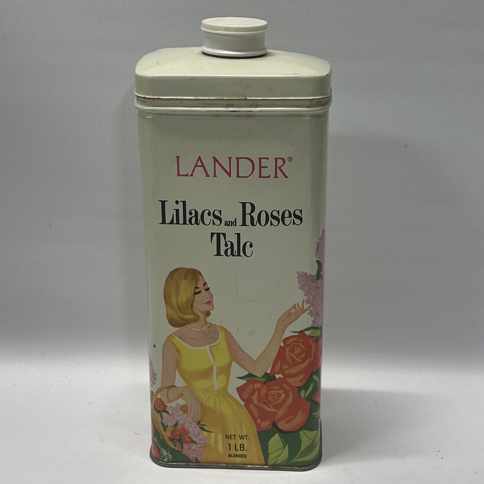 Lander 1 lb Lilacs and Roses Tin Prop Set Display 70’s Bathroom Display EMPTY