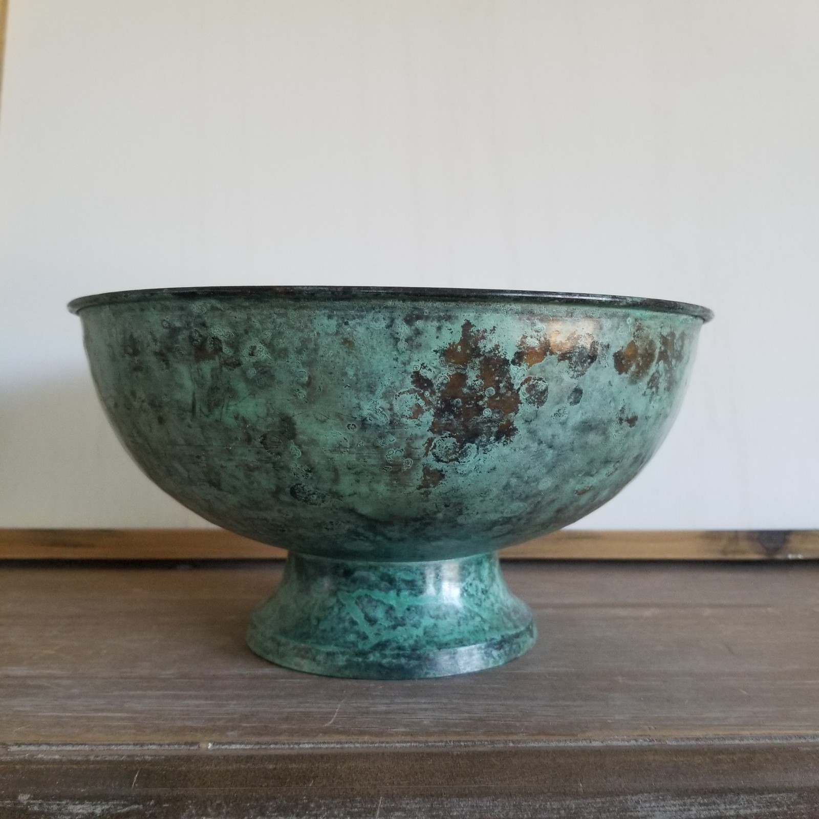 Vintage Verdigris Bronze Footed Bowl 9.5\