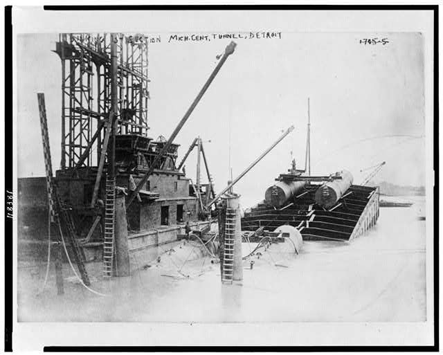 Sinking 1st Section,Michigan Central Railroad Tunnel,Detroit River,1907,RR