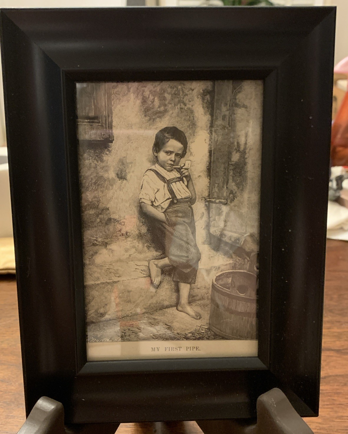 Antique 1884 Cincinnati Graphic Print. My First Pipe 6 Inches X 8 Inches